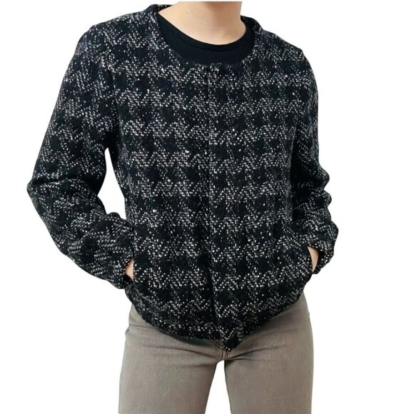 J. Crews Collection Wool Blend Houndstooth Zip Up Academia Lady Jacket Size 12 - Picture 1 of 8